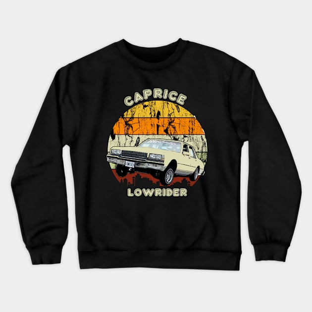 Caprice LOWRIDER Retro SunSet distressed City Crewneck Sweatshirt by Black Ice Design